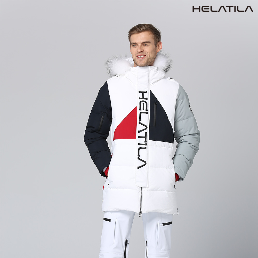 Helatila men's spliced extra-thick mid-length down jacket